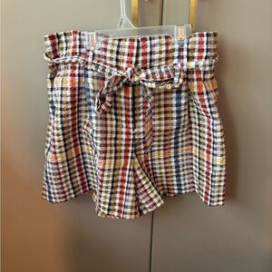 LOFT Multicolor Plaid High-Waisted Shorts